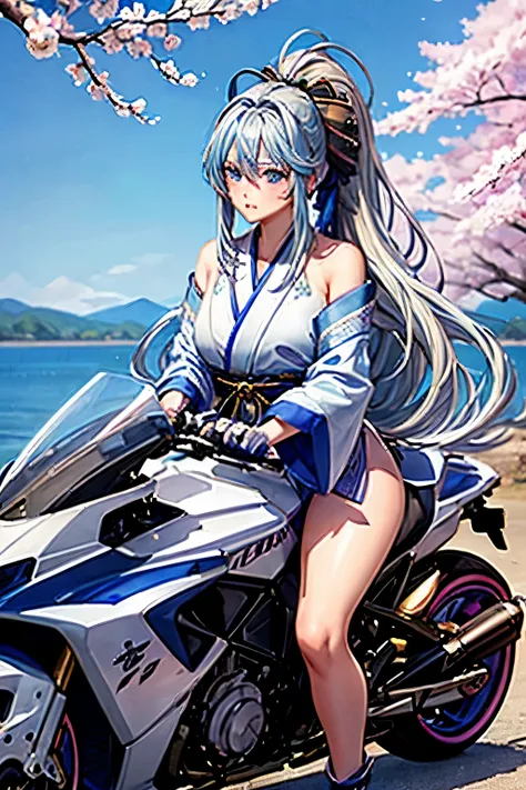 (masterpiece, ultra quality:1.2, 8k, beautiful) , nsfw,(1girl,(riding on motorcycle), (secret illustration, (cute, fair skin, (s...