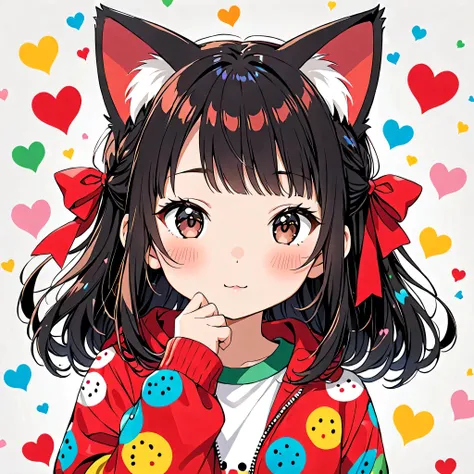 Ultra-realistic Yayoi Kusama colorful style, Simple lines acronym abstract art，(((The most beautiful woman of all time))), (((Chibi))), Colorful hearts, Cute design, Sports Fashion, Dark Eyes, (((happy holiday))), (((Cute Kitty)))