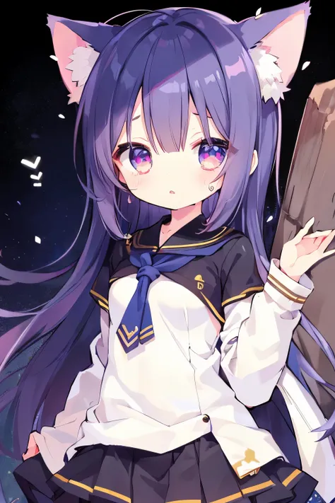 Navy Uniform、Elementary school girl、,Pink Shortcut,Very beautiful and Shining Eyes、Shining Eyes、1 girl、Large Breasts、Cat ears、(((((Small body)))))、heart❤、((sweat、vapor)）