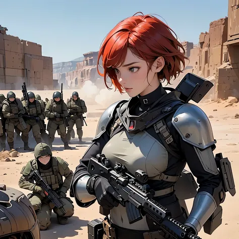 nsfw, very wide shot, Anime screencap, 16k, perfect anatomy proportion body, action, A dynamic composition with a sense of speed and movement, Camouflage-colored heavy armor steam engine full armor powered suit, (A group of sexy female snipers having a gun...