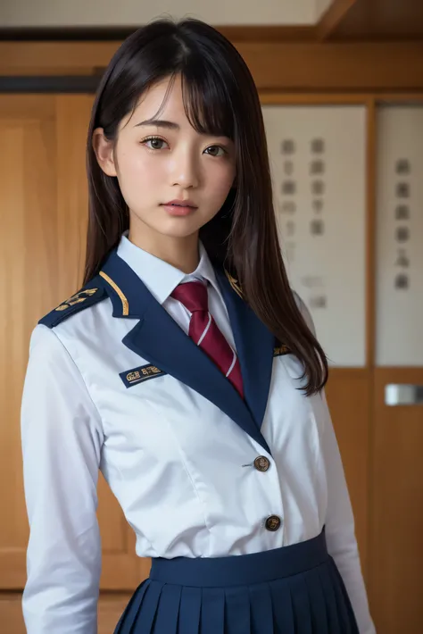 (8k, RAW Photos,Best Quality, High resolution:1.1), (超Realisticな:1.4),(Realistic, Realistic:1.3),The beauty of Japan、1、(navy skirt),  navy blue blazer, pleated miniskirt,
(cute school uniform)、((Upper Body:1.3))