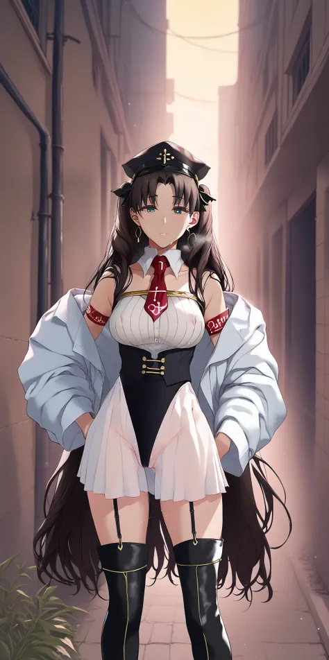 score_9_up, score_6_up, score_4_up, uncensored, tohsaka rin \(fate stay night\), black hair, long hair, twintail, ribbon, black ...