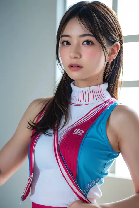 (8k, RAW Photos,Best Quality, High resolution:1.1), (Ultra-realistic:1.4),(Realistic, Realistic:1.3),The beauty of Japan、Rhythmic Gymnastics Club、Rhythmic Gymnastics Uniform、((Upper Body:1.3))