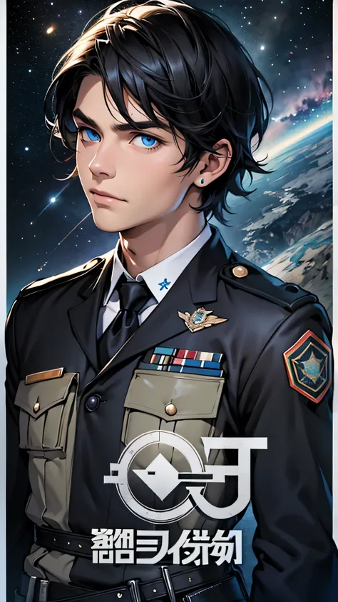 最high quality、Best image quality、masterpiece、male((20th Generation, Black Hair、thin、Show the whole body、Blue Eyes、Muscular,Black military uniform)）high quality、Beautiful art、background((universe)),Tabletop、Exquisite design、Visual Arts、Written boundary dept...