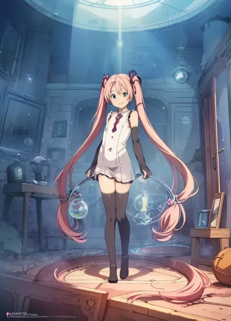 (masterpiece、Best Quality、Best Quality、Official Art、Beautiful and beautiful:1.2)、(One person:1.3)Hatsune Miku、Twin tails,Beautiful breasts,masterpiece, High resolution, Beautiful girl in anime style, In a dirty Erlenmeyer flask, Immersed in liquid, Homuncu...