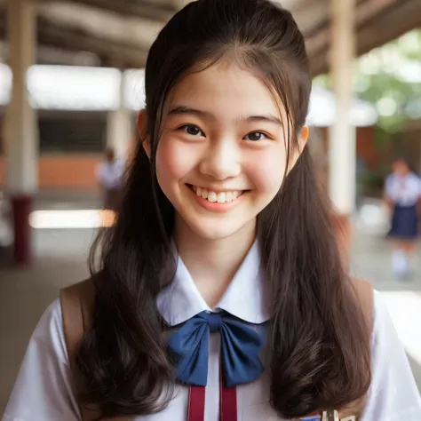 japanese teenage girl in school uniform , , smile brightly