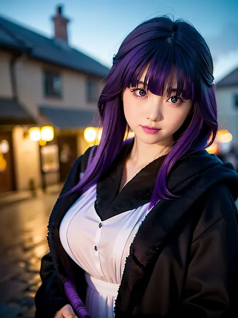 1girl, alone, 17 yo, teenager, (purple hair:1.5), long hair, very long hair, sidelocks, hair ornament, purple eyes, 
break fernb...