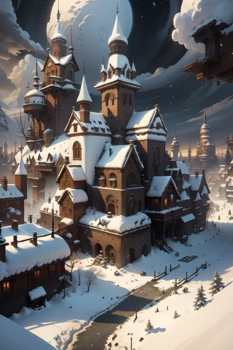 (City buried in snow:1.2), (Landscape:1.1), Fantasy Art, 8K, (Highest quality:1.1), Highly detailed, Snowy day, winter																		