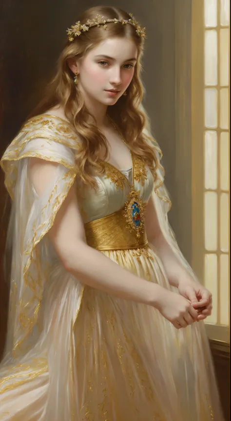 Masterpiece, Best quality, Ethereal beauty, portrait, girl, 3 Woman, middle ages, classicism, andrey atroshenko style, painting, traditional media, realistic, figurative, fine art, oil on canvas, HDR, 8K, original character, high resolution, high detail, f...