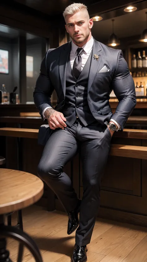 ,Far shot! Hairy chest muscles! Furry armpits!Someone is watching next to it. , sexy digital art, suit and tie sitting in a beer bar, suit and tie, Rolex watch, Finger rings, wearing a suit and tie, wearing a suit and a tie, wearing suit and tie, wearing ...