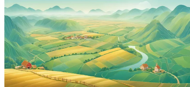 looking down,large tracts of farmland,villages and towns surrounded by farmland,beautiful scenery