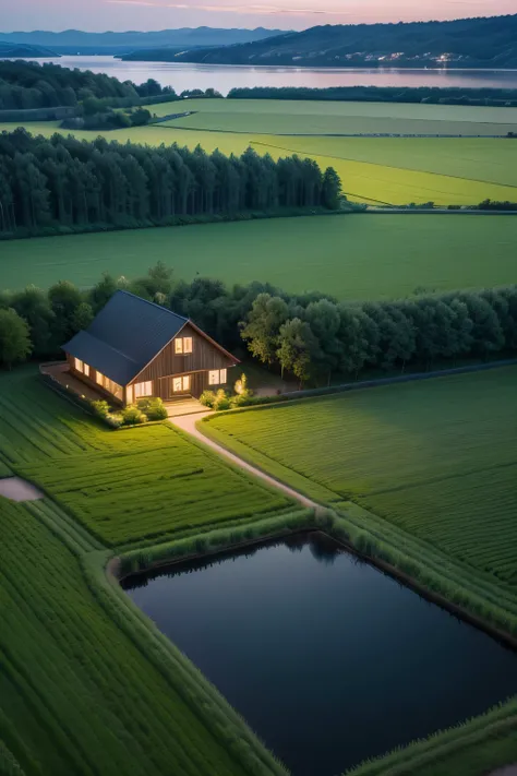 I wanted a beautiful, charming farm, with field, lake at night