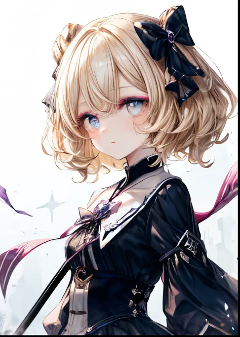 Background white、No background、High image quality、Full HD、girl、Beauty、Magical Girl、White-blonde hair、Eyeshadow、Wearing makeup、Cane、Has a walking stick、cute、Sparkling、Ribbons and frills、Fairytale、Droopy eyes、Gentle eyes、watercolor、No background、Background w...