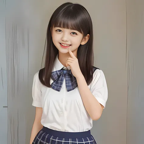 (Highest quality, masterpiece:1.2), Highest quality, High resolution, 1080P, 8k, height: 158cm, (School-uniform beautiful 13yo girl models are smiling nobly in a young girls fashion magazines page, promoting school uniform designed by Japanese school-wear ...