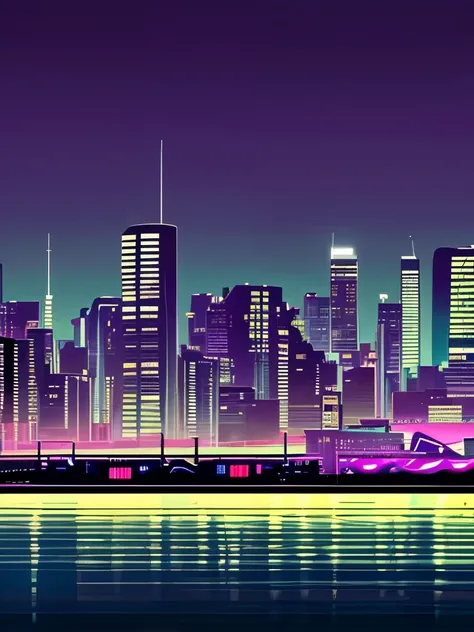 a purple and black poster with a city skyline in the background, cyberpunk art inspired by Dan Mumford, trending on Artstation, digital art, 4 k hd wallpaper illustration, 4 k hd illustrative wallpaper, style of gta v artworks, masterpiece epic retrowave a...