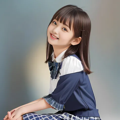 (Highest quality, masterpiece:1.2), Highest quality, High resolution, 1080P, 8k, height: 158cm, (A side view of a beautiful girl in a school uniform sitting and praying: 2.0), (School-uniform beautiful 13yo girl models are smiling nobly in a young girls fa...
