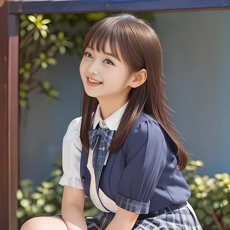 (Highest quality, masterpiece:1.2), Highest quality, High resolution, 1080P, 8k, height: 158cm, (A side view of a beautiful girl in a school uniform sitting and praying: 2.0), (School-uniform beautiful 13yo girl models are smiling nobly in a young girls fa...