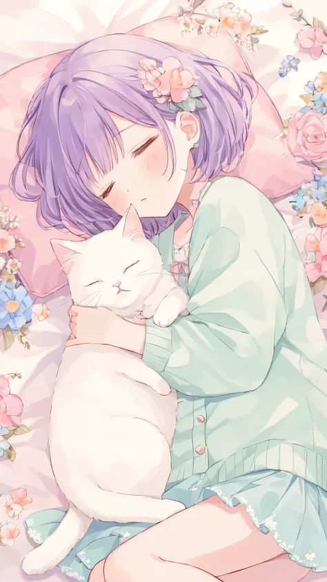 Pastel colors、cat、nap、3、cat耳の女の子