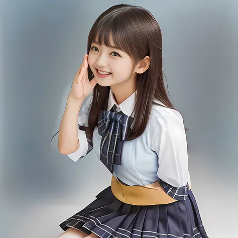 (Highest quality, masterpiece:1.2), Highest quality, High resolution, 1080P, 8k, height: 158cm, (A beautiful girls in a school uniform is sitting and praying, take the shot from their side: 2.0), (School-uniform beautiful 13yo girl models are smiling nobly...