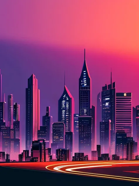 a purple and black poster with a city skyline in the background, cyberpunk art inspired by Dan Mumford, trending on Artstation, digital art, 4 k hd wallpaper illustration, 4 k hd illustrative wallpaper, style of gta v artworks, masterpiece epic retrowave a...