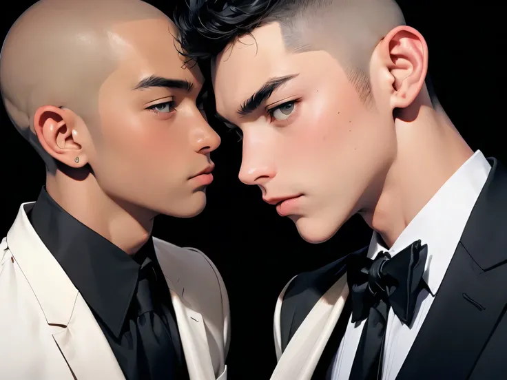 Japanese　　Handsome　Short cut　Shaved head　Black Hair　male　Black Tuxedo　formal　Upper Body　Being thin　Background Universe　Short cut　Shaved head　Men　Naked flirting　　Men　Two men