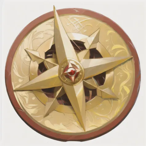 a close up of a Kanekoen compass with a red center, compass, Avatar pictures, captain, Symbol of wisdom, Astrolabe, Quest Markers, Kaneko, Wind Rose, adventurer, medal, Explorer, Game Icon, Additional Details, Random Details, Zelda, Shuriken, Detailed!, ba...