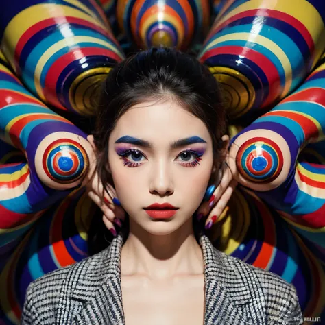 Expressionist artwork images、Woman with op art make-up