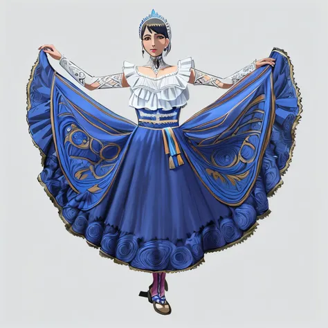 repaint the image with high detail woman in Argentine dress, anime style chacarera 