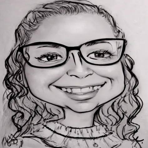 a drawing of a woman with glasses smiling and wearing a necklace, cartoon portrait, caricature style, alarcon caricaturista, caricaturist, caricature!!!, caricatural, charicature, professional sketch, caricature illustration, caricature, by Emma Ríos, medi...