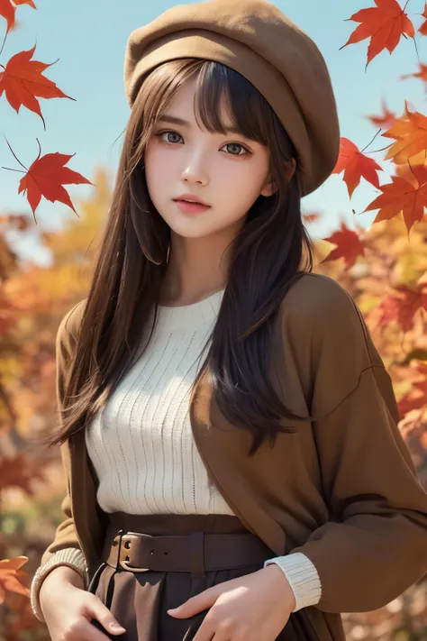 1girl, (a beauty girl, delicate girl, beautiful girl:1.3), (14yo:1.3),
break, (autumn clothes, beret, long skirt:1.3),
break, (c...