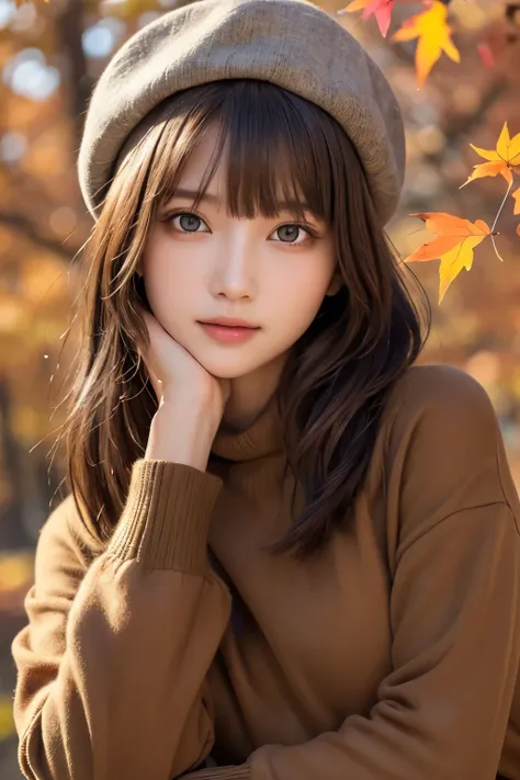 1girl, (a beauty girl, delicate girl, beautiful girl:1.3), (14yo:1.3),
break, (autumn clothes, beret, long skirt:1.3),
break, (c...