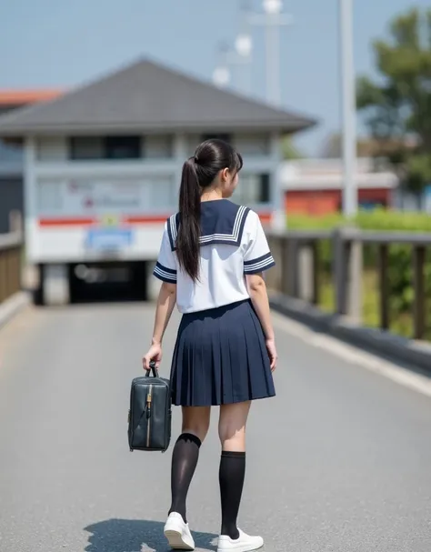 sailor uniform
6+girls
bag
black hair
black legwear
black skirt
brown hair
depth of field
faceless
facing away
from behind
groun...