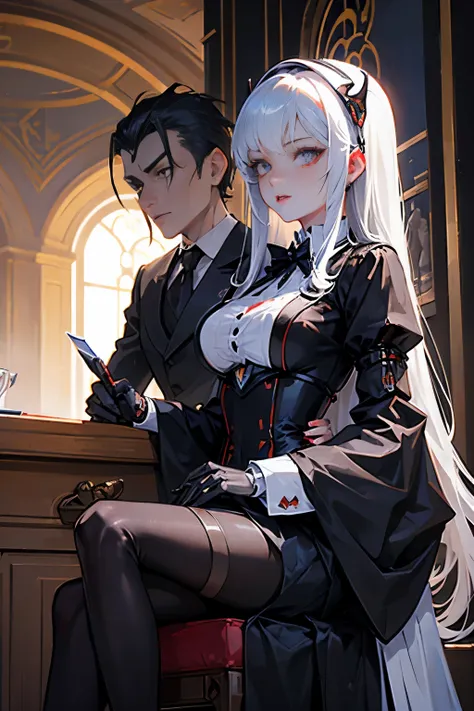 Cybernetic Female Vampire,Female Vampire Robot Butler, Metal mechanical dial，Mechanical Joint，A female robot dressed as a housekeeper&#39;s uniform,Female robot housekeeper、Responsible for various household chores and fireplace maintenance.，sofa，Victorian ...