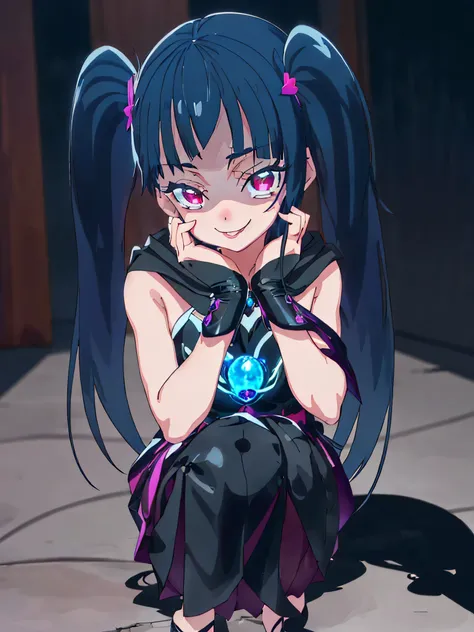 Best Quality, Very detailed,One Girl, alone, {cure_null_hirogarunullprecure:1.15}, Dark Blue Hair, red eye, Red eyes, Long Hair, Twin tails, Magical Girl, bangs, Open your mouth, Redhead, multicoloRedhead, One Girl, blunt bangs, Darken your clothes, Hair A...