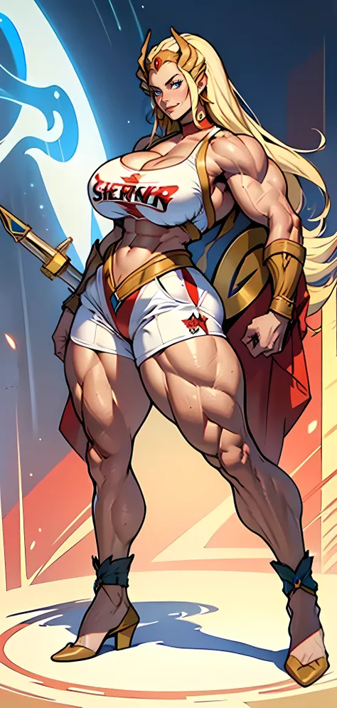 sheraquiron character, (massive female bodybuilder:1.5), (huge breasts:1.7), (thick legs and calves), ((thick arms)), slim waist...