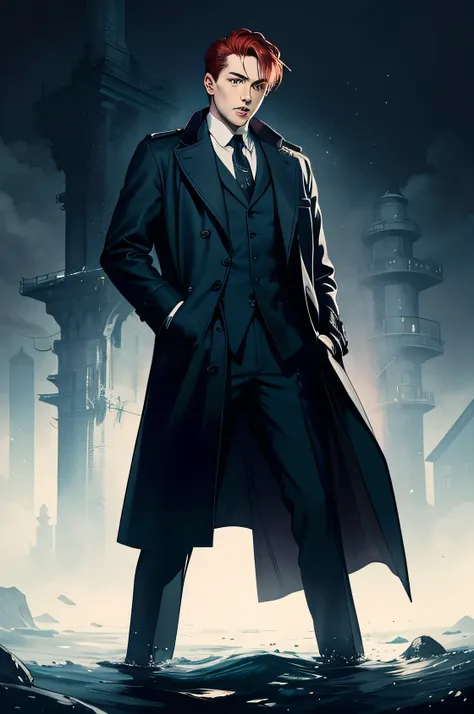 A red-haired man in the 1930s, wearing an overcoat like he was in a call of cthulhu campaign
