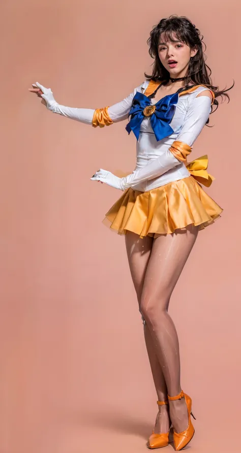 No background、(((Painful facial expression)))、(((A distressed expression)))、(((Beautiful legs in tights.)))、(((Legally express the beauty of your suffering face)))、(((Wearing white gloves)))、((((Make the most of your original images)))、(((Sailor Venus Cost...