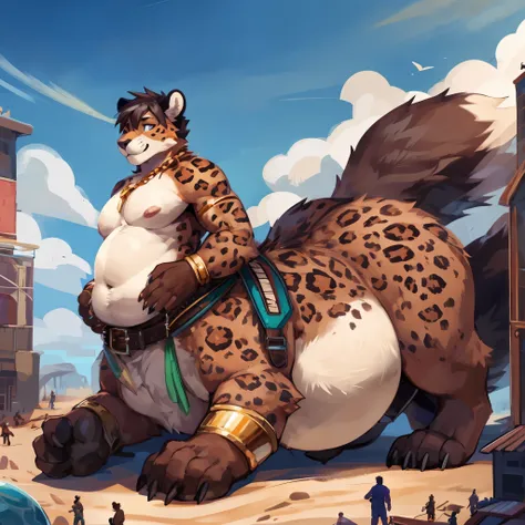 4k ultra quality, 4k full body view,ultra high detailed body,singo person,(leopardtaur), detailed body, (ultra detailed (taur) belly), white belly fur,(bigger taur belly), (round taur belly),(hyper taur belly), enormous taur body,by mystikfox61, by glitter...