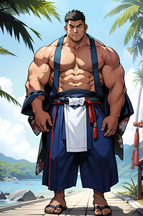 man, full body, big, muscular, sexy, piernon, strong, Japanese, fundoshi. daddy, Pies bigs, Pesones bigs, Sandals, high, kimono