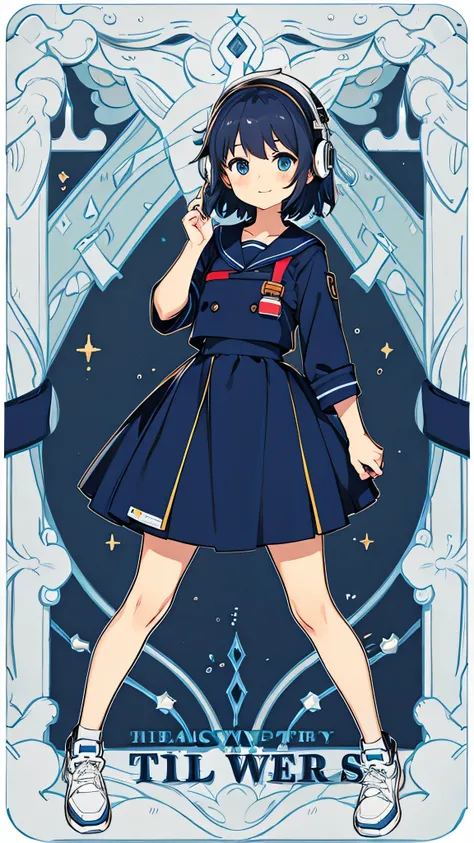 Full-body portrait,girl,headphone,cute,Navy Blue,Front