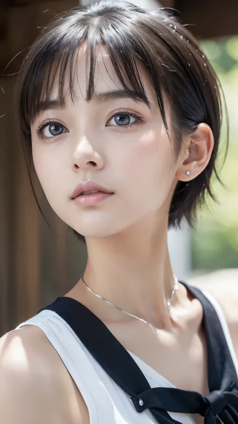 One Girl，(とてもcute女子高生:1.3)，masterpiece，Best Quality，High resolution，(((Photorealistic)))，RAW Photos，Ray Tracing，Physically Based Rendering，beautiful girl，(Age 15:1.4)，cute，(detailed pupils:1.2)，(The face is facing straight ahead:1.3)，The body is facing for...