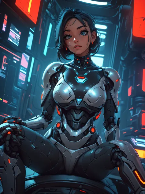 a close up of a robot in a building with a helmet on, cyberpunk flame suit, cyberpunk armor, cyberpunk suit, sci - fi suit, intricate cyberpunk armor, cybernetic fire armor, apex legends armor, cyber suit, cybernetic flame armor, clothed in sci-fi military...