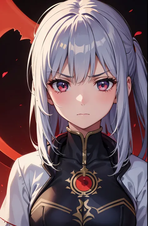 girl I have faced death And I managed to defeat it 1 girl, Alone, close up , upper body, front view, Looking at the viewer, angry face, wallpaper, red moon background, Teary eyes