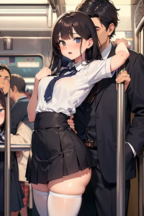 (SFW), ((photorealistic)), (masterpiece), (best quality:1.3), absurdness, [:intricate details1.3], SFW, realistic, masterpiece, (((VERY crowded subway train interior detailed scenario, VERY crowded subway train interior detailed background))), standing ins...