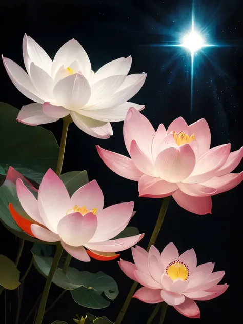 there are many white flowers that are glowing in the dark, an airbrush painting by Li Song, tumblr, psychedelic art, beautiful flowers and crystals, glowing flowers, beautiful!!! digital art, magical flowers, luminous flowers, surreal waiizi flowers, with ...