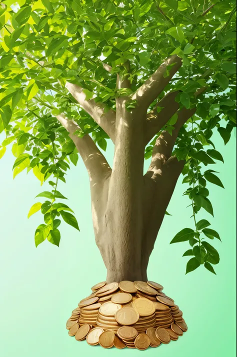  a  artistic image of a tree growing money instead of leaves. The tree should have sturdy roots, a strong trunk, and branches full of bills or coins as foliage. The setting should feel abundant and lush, symbolizing wealth and prosperity, with sunlight fil...