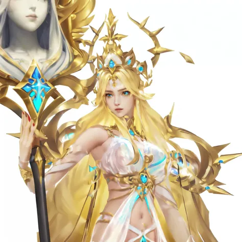 a close up of a woman with a sword and a crown, goddess. extremely high detail, portrait knights of zodiac girl, anime goddess, extremely detailed goddess shot, the god athena, the goddess artemis smirking, 3 d goddess minerva, goddess of light, venus godn...