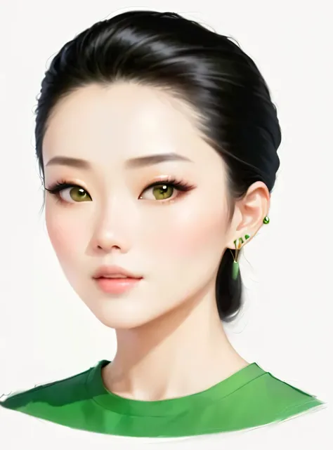 a close up of a woman with a green shirt and earrings, lulu chen, fan bingbing, chinese woman, yun ling, chinese girl, inspired by Tang Sin Yun Sandara, Yoshitomo Nara, realistic. translate, learn Chinese, li bingbing, wenfeiye, inspired by Zhang Shuqi