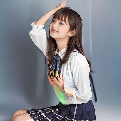 (Highest quality, masterpiece:1.2), Highest quality, High resolution, 1080P, 8k, height: 158cm, (A beautiful girl in a school uniform who has very cute face is sitting and praying, take the shot from their side: 2.0), (School-uniform beautiful 13yo girl mo...