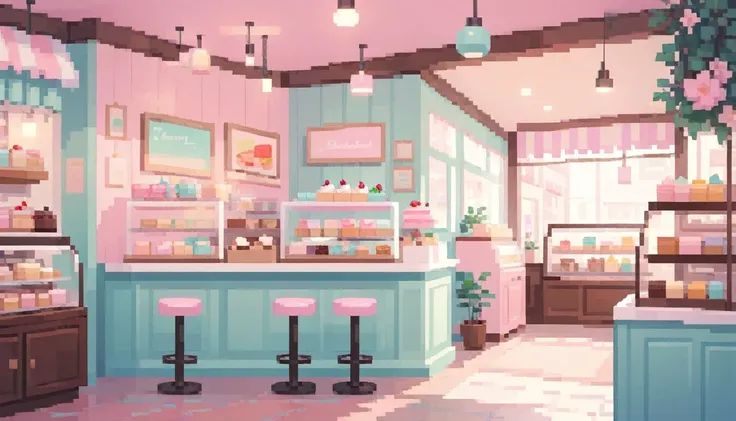 Lofi Cozy Dessert shop , pastel ,minimal